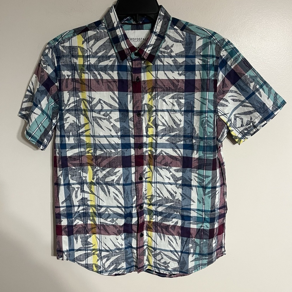 NWT Aeropostale Button Up Shirt Men's Size Medium Multicolor Floral Short Sleeve